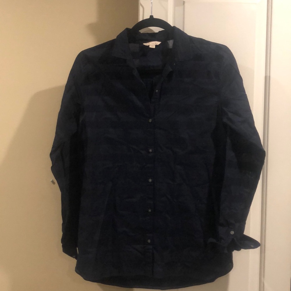 Navy Striped Button Down